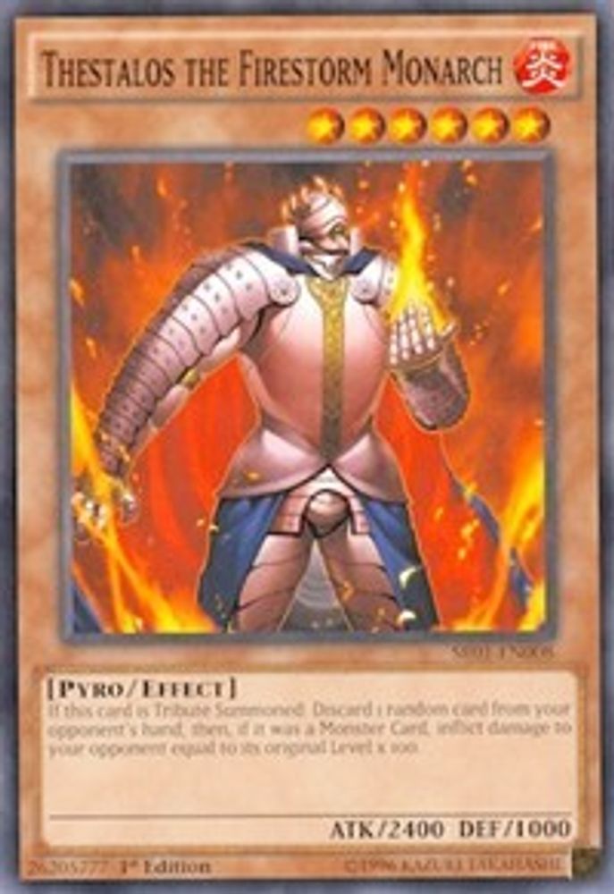 Thestalos the Firestorm Monarch, 1st-edition, front