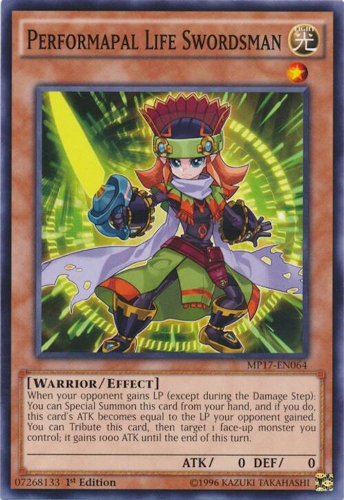 Performapal Life Swordsman, 1st-edition, front