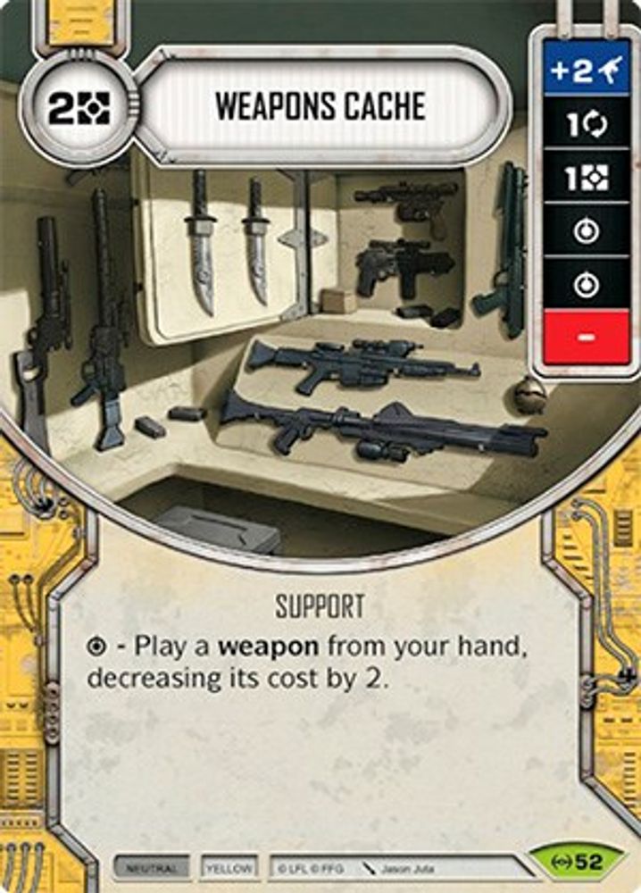 Weapons Cache, Card-and-die, front