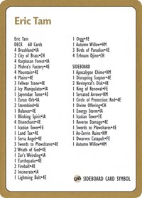 1996 Eric Tam Decklist Card, World Championship Decks