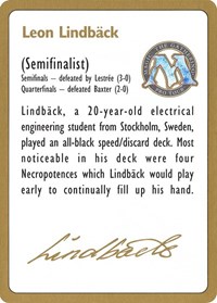 1996 Leon Lindback Biography Card, World Championship Decks