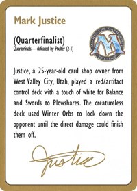 1996 Mark Justice Biography Card, World Championship Decks
