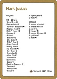 1996 Mark Justice Decklist Card, World Championship Decks