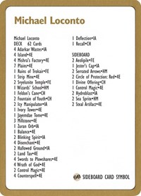 1996 Michael Loconto Decklist Card, World Championship Decks