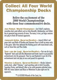 2000 World Championship Advertisement Card, World Championship Decks