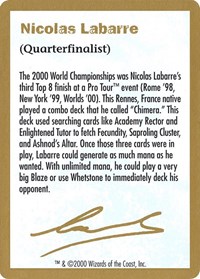 2000 Nicolas Labarre Biography Card, World Championship Decks