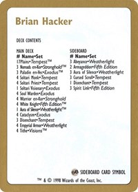 1998 Brian Hacker Decklist Card, World Championship Decks