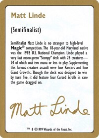 1999 Matt Linde Biography Card, World Championship Decks