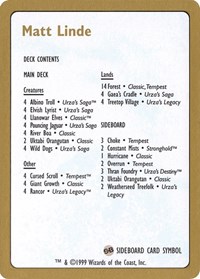 1999 Matt Linde Decklist Card, World Championship Decks