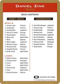 2003 Daniel Zink Decklist Card, World Championship Decks