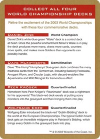 2003 World Championship Advertisement Card, World Championship Decks