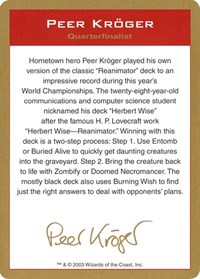 2003 Peer Kroger Biography Card, World Championship Decks