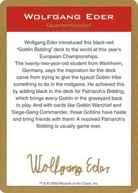 2003 Wolfgang Eder Biography Card, World Championship Decks
