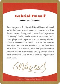 2004 Gabriel Nassif Biography Card, World Championship Decks