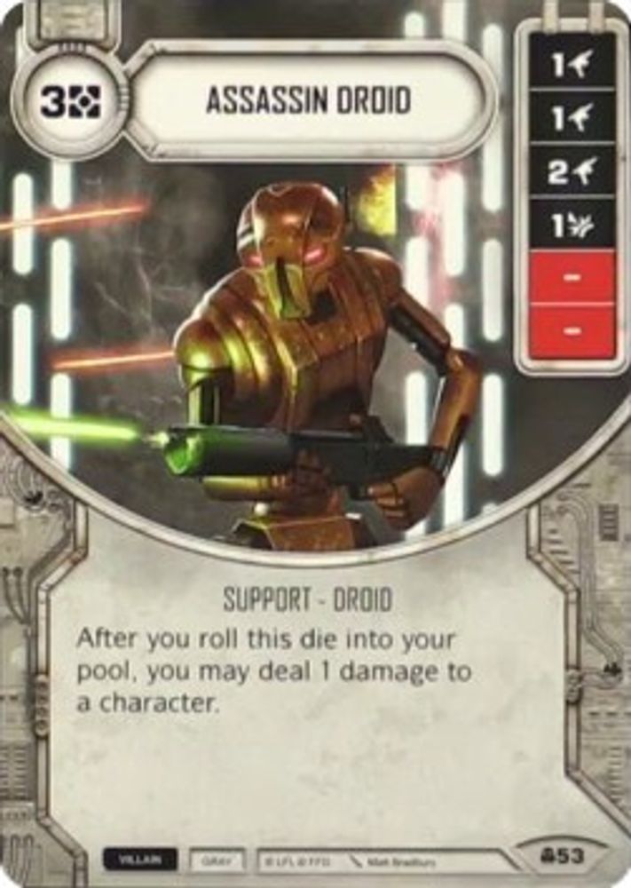 Assassin Droid, Card-and-die, front