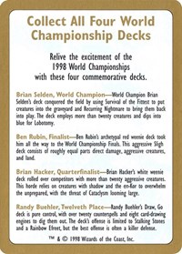 1998 World Championship Advertisement Card, World Championship Decks