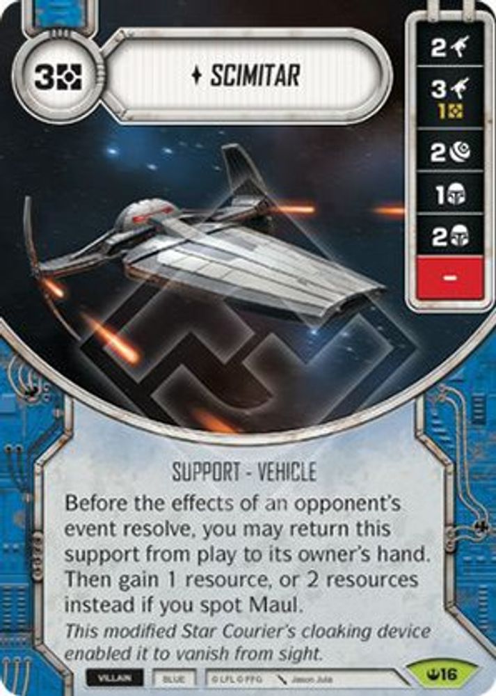 Scimitar, Card-and-die, front