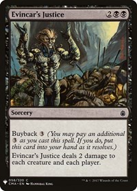 Evincar's Justice, The List Reprints