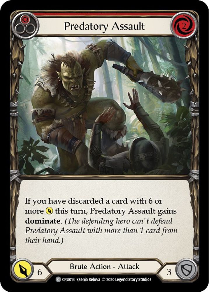 Predatory Assault (Red), 1st-edition-rainbow-foil, front