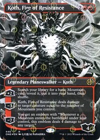 Koth, Fire of Resistance (Borderless) (Step-and-Compleat Foil), Phyrexia: All Will Be One