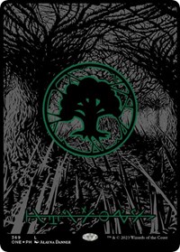Forest (Phyrexian) - Full Art (Oil Slick Raised Foil), Phyrexia: All Will Be One