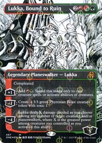 Lukka, Bound to Ruin (Borderless) (Step-And-Compleat Foil), Phyrexia: All Will Be One
