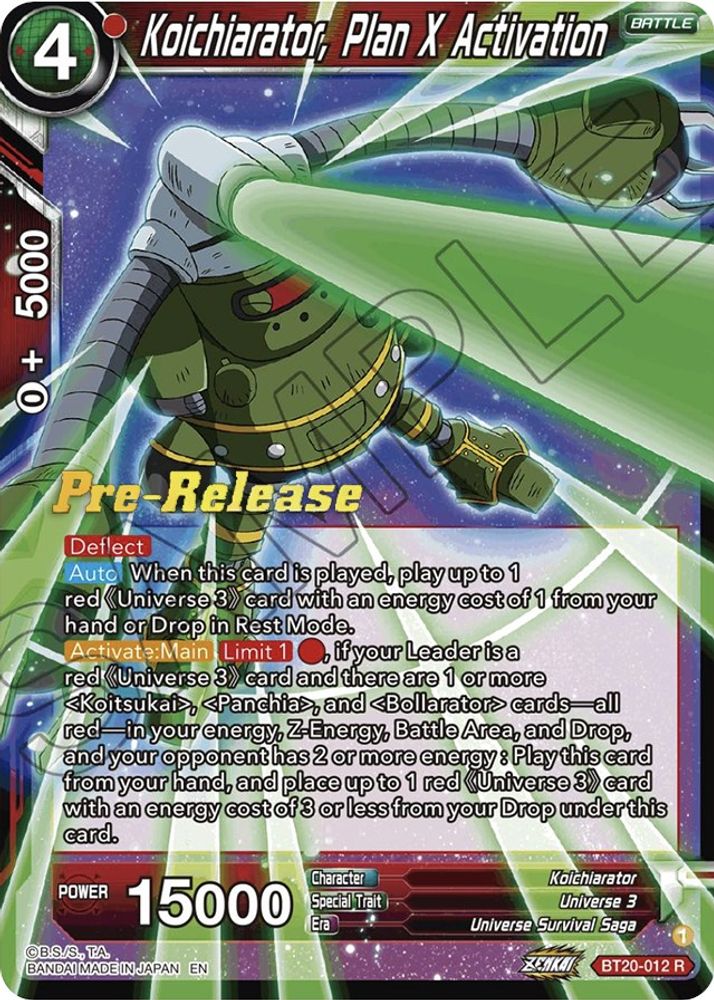 Koichiarator, Plan X Activation, Standard, front