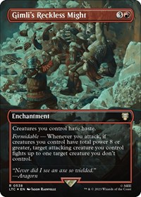 Gimli's Reckless Might (Borderless) (Surge Foil), Commander: The Lord of the Rings: Tales of Middle-earth