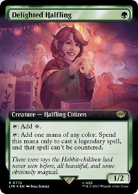 Delighted Halfling (Extended Art) (Surge Foil), Universes Beyond: The Lord of the Rings: Tales of Middle-earth