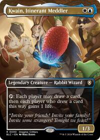 Kwain, Itinerant Meddler (Borderless), Commander: Bloomburrow