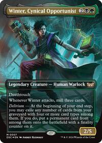 Winter, Cynical Opportunist (Borderless), Commander: Duskmourn: House of Horror