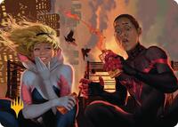 Heroes' Hangout Art Card (Gold-Stamped Planeswalker Symbol), Art Series: Marvel's Spider-Man
