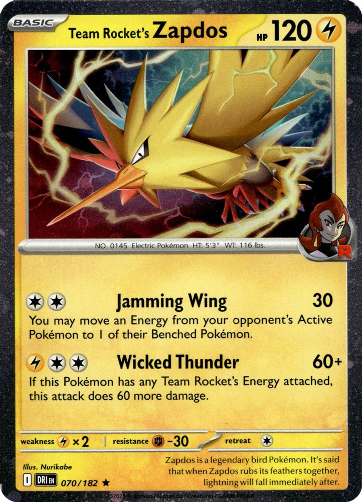 Team Rocket's Zapdos - 070/182 (Cosmos Holo)