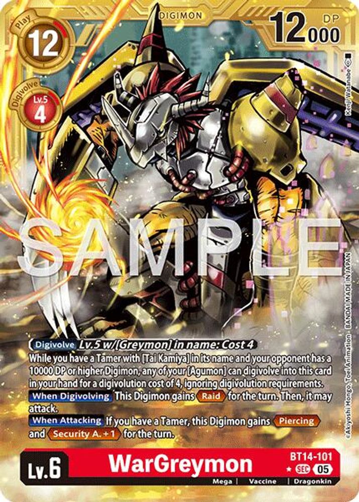WarGreymon - BT14-101 (Gold Border), Foil, front