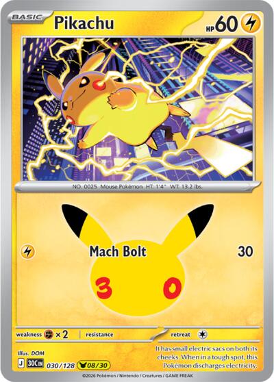 Pikachu - 030/128, Card 030/128