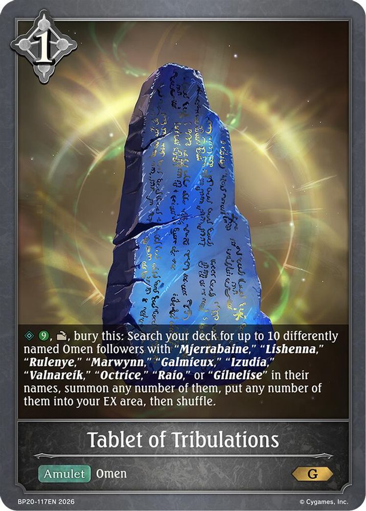 Tablet of Tribulations, Standard, front